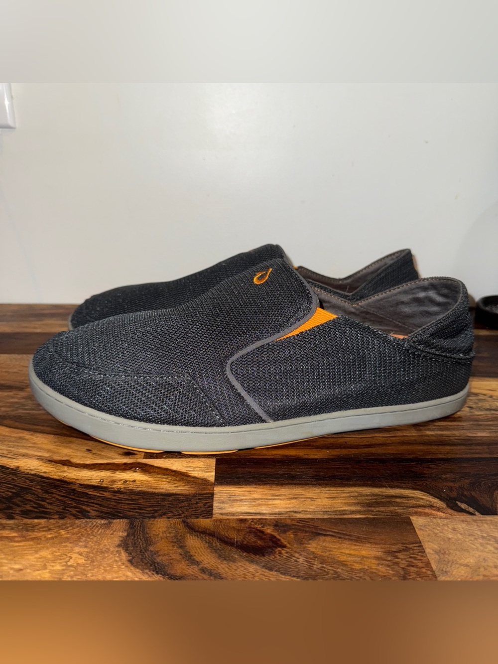 OluKai Men's Gray Slip-On Loafers with Orange Accent